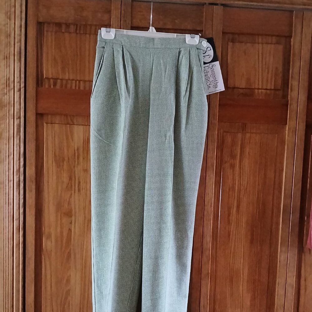 SAMANTHA EDWARD light green/beige small plaid pants sz 4 woman's -NWT